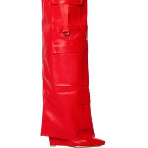 Callie Lives Xena Paint it Red AZALEA WANG Alexia Fold Over Wedge Boot 7.5 8